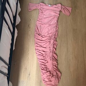 Club L London Pink Ruched Maxi Dress
